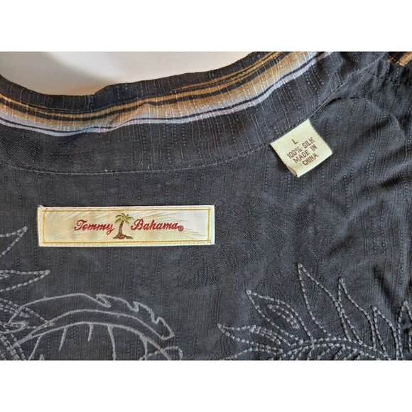 Tommy Bahama Button Up Long Sleeve Shirt - Black/Tan Stipe Silk - Mens Large - Picture 6 of 9